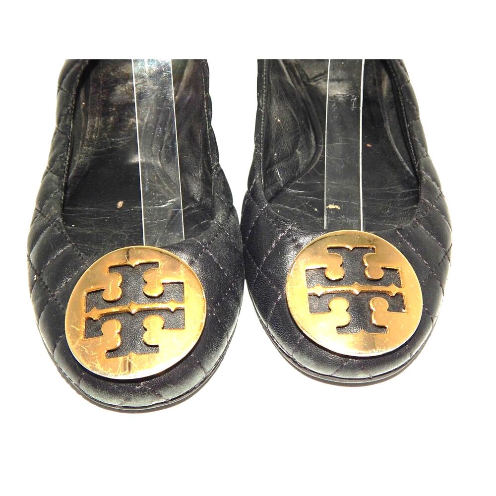 Tory Burch Quilt Black Leather Ballet Flat Shoes Size 8